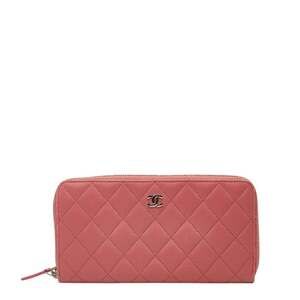 CHANEL Authentic Pink Lambskin Leather Logo Wallet